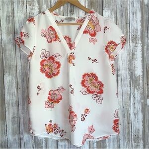 Loft White Sheer Floral Blouse